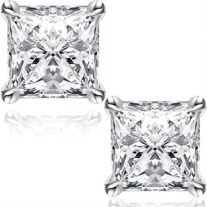 Women's Princess Square Moissanite Earrings18K White Gold Sterling Silver